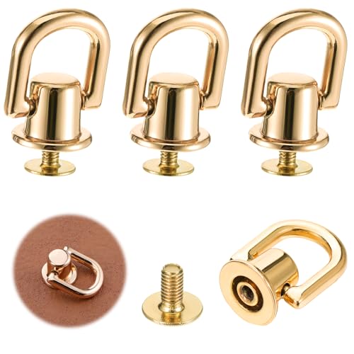 4 Pcs D Rings for Purse Heavy Duty 360 Rotatable Metal Hardware Stud Screw Ball Rivets with Punch Purse Making Supplies for Crossbody Conversion Kit DIY Handbag Leather Straps Dog Collar (Gold)