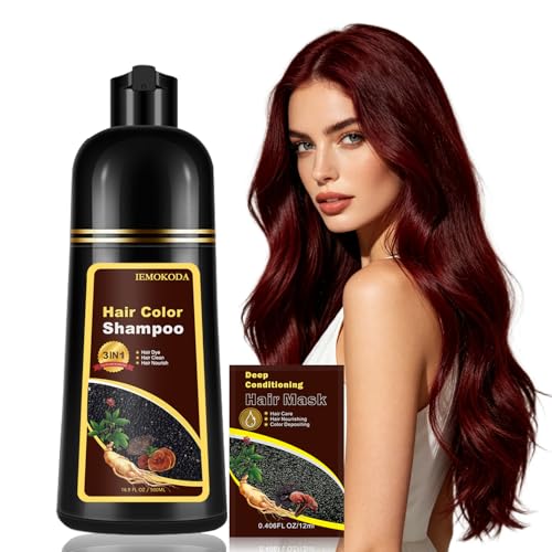 Dark Burgundy Hair Dye Shampoo for Gray Coverage, Semi-Permanent Hair Color Shampoo, Long Lasting Red Hair Dye, Burgundy Hair Dye Works in Minutes, Champu Para Canas, Red Hair Shampoo 16.90 Fl Oz