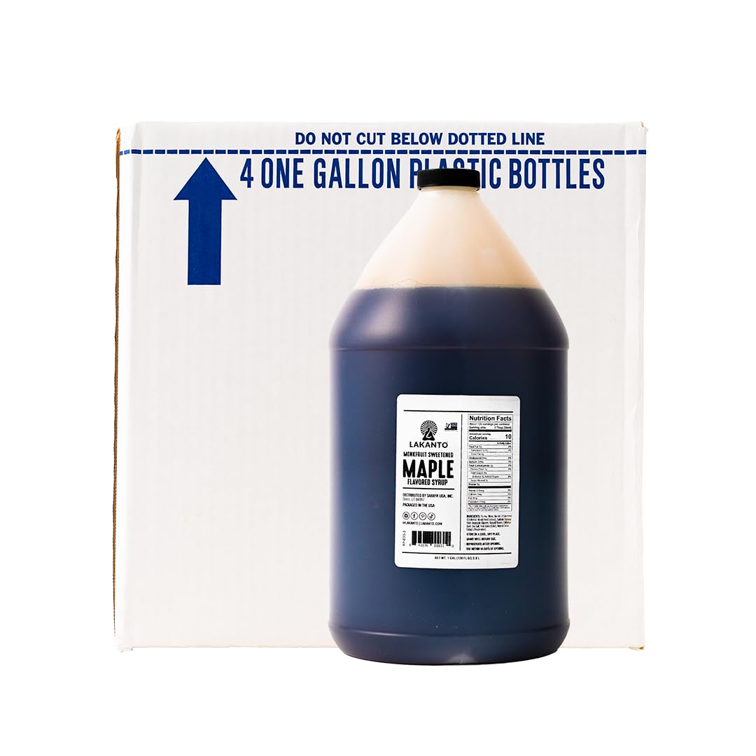 Lakanto Bulk Sugar Free Maple Syrup With Monk Fruit & Erythritol For Pancakes, Waffles, Oatmeal, Coffee, Tea, Granola, Frosting & Dressing, Zero Sugar, Keto, Vegan, Gluten Free (128 Fl Oz - Pack of 4)