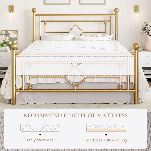 Sha Cerlin AK-LFHHH007 14 Inches Queen Size Metal Platform Bed Frame/Vintage Iron-Art Headboard And Footboard/Mattress Foundation For Storage/No Box Spring Needed/Noise-Free/Easy Assembly/Gold thumb #6