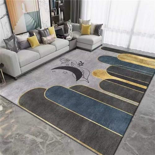 Tapis de salle à manger antidérapant gris foncé au design géométrique