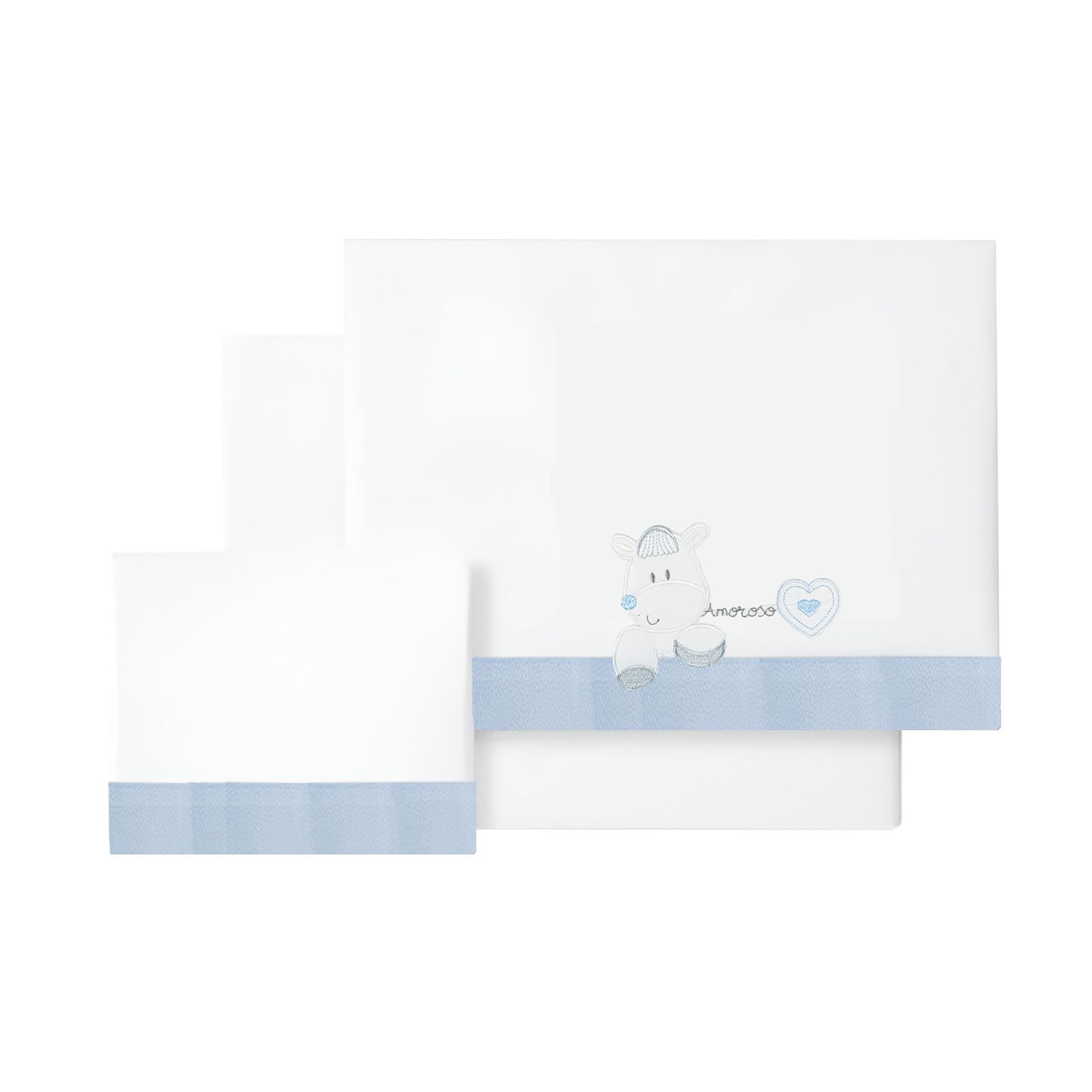 various Set Lenzuola Lettino Neonato 60x120 cm, 100% Cotone Extra Morbido, Include Lenzuolo con Angoli, Lenzuolo Sopra e Federa, Biancheria Letto Bambino Traspirante colore BCO/blu