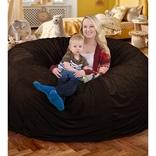 Image of ULTIMATE SACK 6ft Bean Bag Chair & Footstool, Oversize Bean Bag Chair for Adults, Comfy Chair Bean Bag Couch Lounge Sofa Loveseat Furniture | Brown Fur