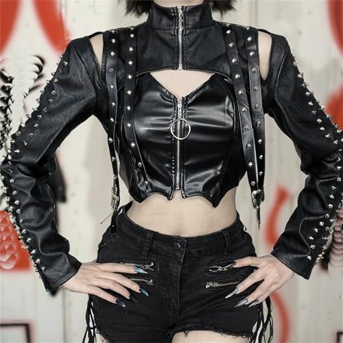 win2win Punk Bolero Shrug Crop Tops for Women Gothic Y2k Rave Emo Rock4