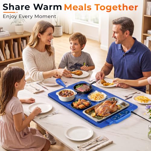 26"x15" FJAU Electric Silicone Food Warming Mat w/ 7 Heat Levels (Blue) - image 9