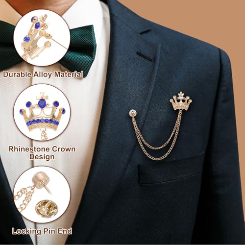 Image of PATIKIL Crown Hanging Chain Brooch Pins | Rhinestone Suit Pins Fashion Crystal Lapel Pins for Women Men