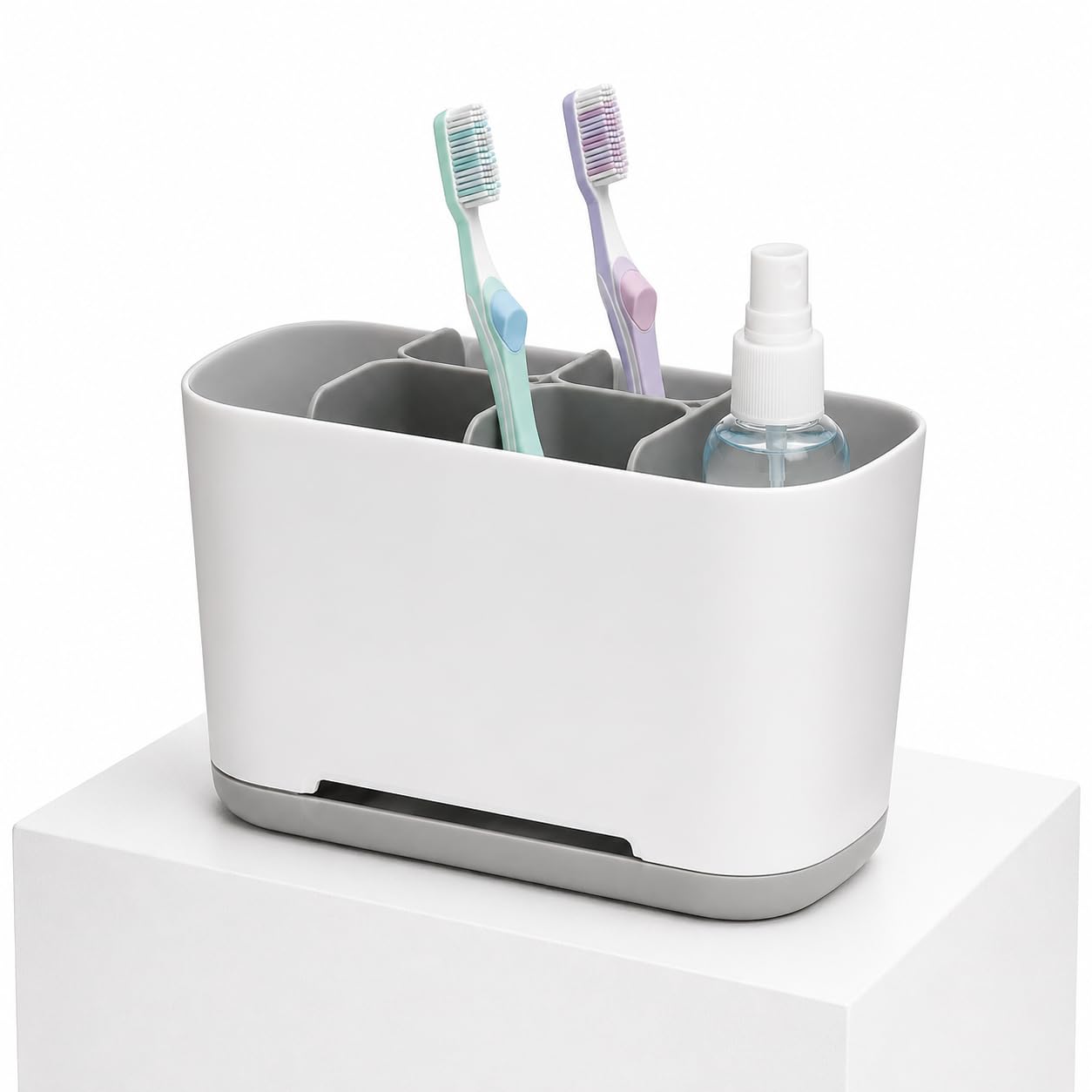 Toyana Multicoloured Toothbrush Holder For Bathroom Countertop Organiser With Detachable Drip Tray, Drainage Storage Caddy For Electric Toothbrush, Toothpaste & Razors