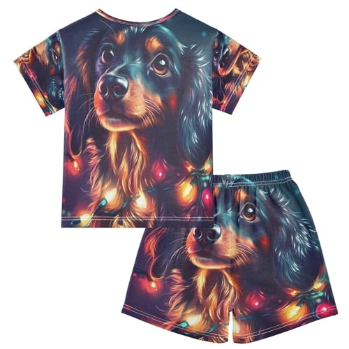 ALAZA Dachshund Dog Color Puppy Pajamas Set Short Sleeve Cotton Sleepwear Summer Pjs 2 Piece 5-14Y2