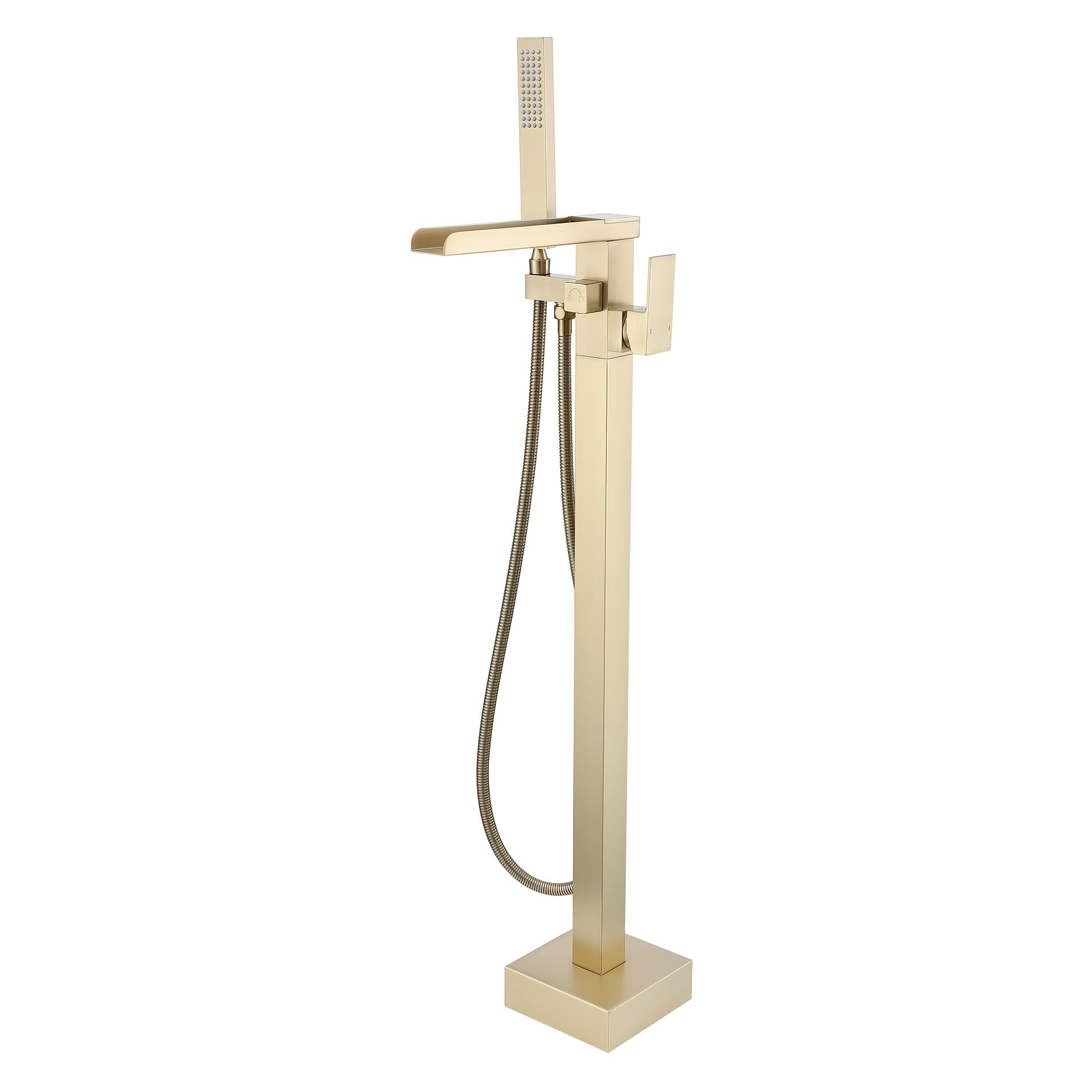 Robinet Baignoire Ilot Robinet De Baignoire Avec Douchette Pour Salle De Bain,Laiton Baignoire Robinet Mitigeur Au Sol,Autoportant Melangeur Baignoire Or brossé（connexion interne）