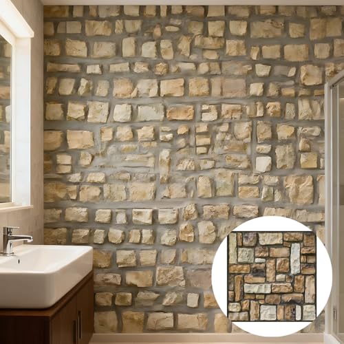 Paneles de pared 3D de piedra caliza PVC, 10 calcomanías autoadhesivas impermeables 6