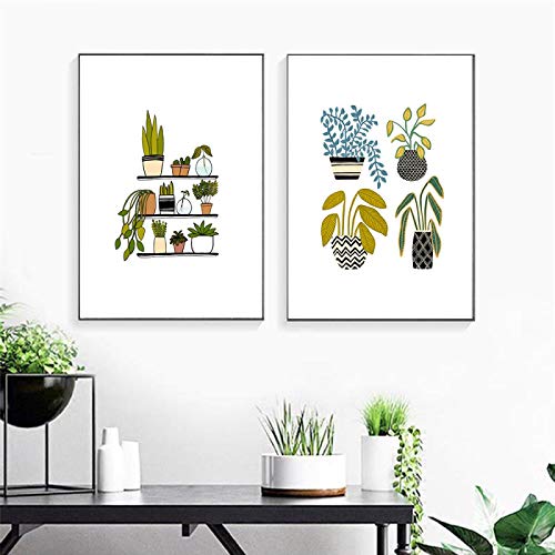 Peinture murale moderne plantes d'intérieur décoration salon toile x2