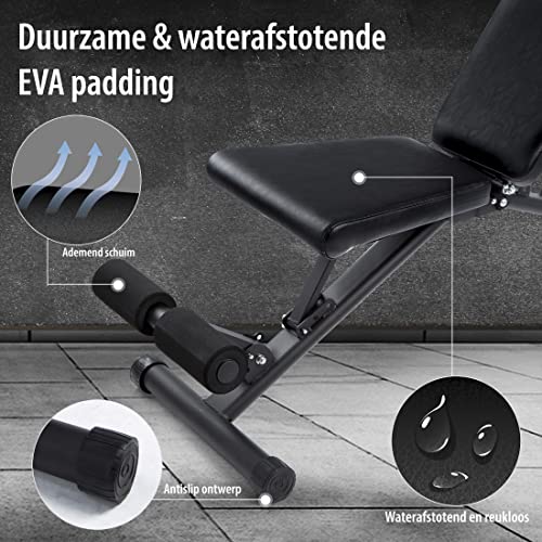 Ultrasport 5-1/9-1 All-in-One opvouwbare gewichtsbank, multifunctionele trainingsbank, 18-voudig verstelbare bank, flat/tilt/negative, buikspierbank, curlbank, krachttraining - Image 5