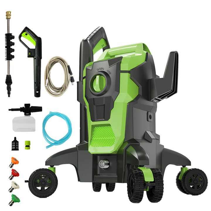 La mejor comparación de lavadora electrica - los más vendidos. 42 FINYQBET Hidrolavadora Eléctrica de 4200 PSI con Motor de 3000W y 4 Ruedas, Incluye 4 Boquillas y Cañón de Espuma, Manguera de 7 Metros, Ideal para Autos Terrazas y Fachadas