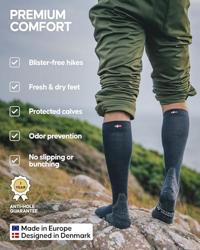 DANISH ENDURANCE Knee High Hiking Socks, Merino Wool, Knee High Thermal Socks for Women & Men, 1 or 3-Pack3