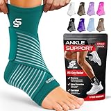 Sleeve Stars Ankle Brace for Women & Men, Ankle Wrap for Sprain, Compression Sleeve for Plantar Fasciitis Relief, Easy Customizable Support: w/ Removable Strap (Single/M:10'-12'/Turquoise)