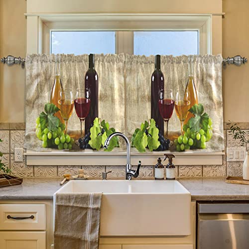 Innewgogo Wine Grapes Short Kitchen Curtains 24 Inches Long Kitchen Window Curtains Set Of 2 Mini Curtain Semi-Sheer Short Curtains For Kitchen Small Window, 57"X24" #TOP5