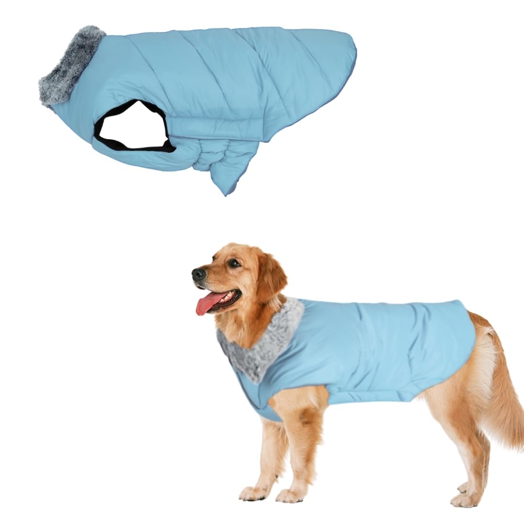 Sage Square Dog Winter Coat with Fur Collar Light Weight, Ultra Warm Windproof, Waterproof Dog Jacket for Cold Weather, Thicker Fleece Jacket for Cold Weather (Medium - 18 Inches, Blue) (B0BLC4L7C3) Amazon Price History, Amazon Price Tracker