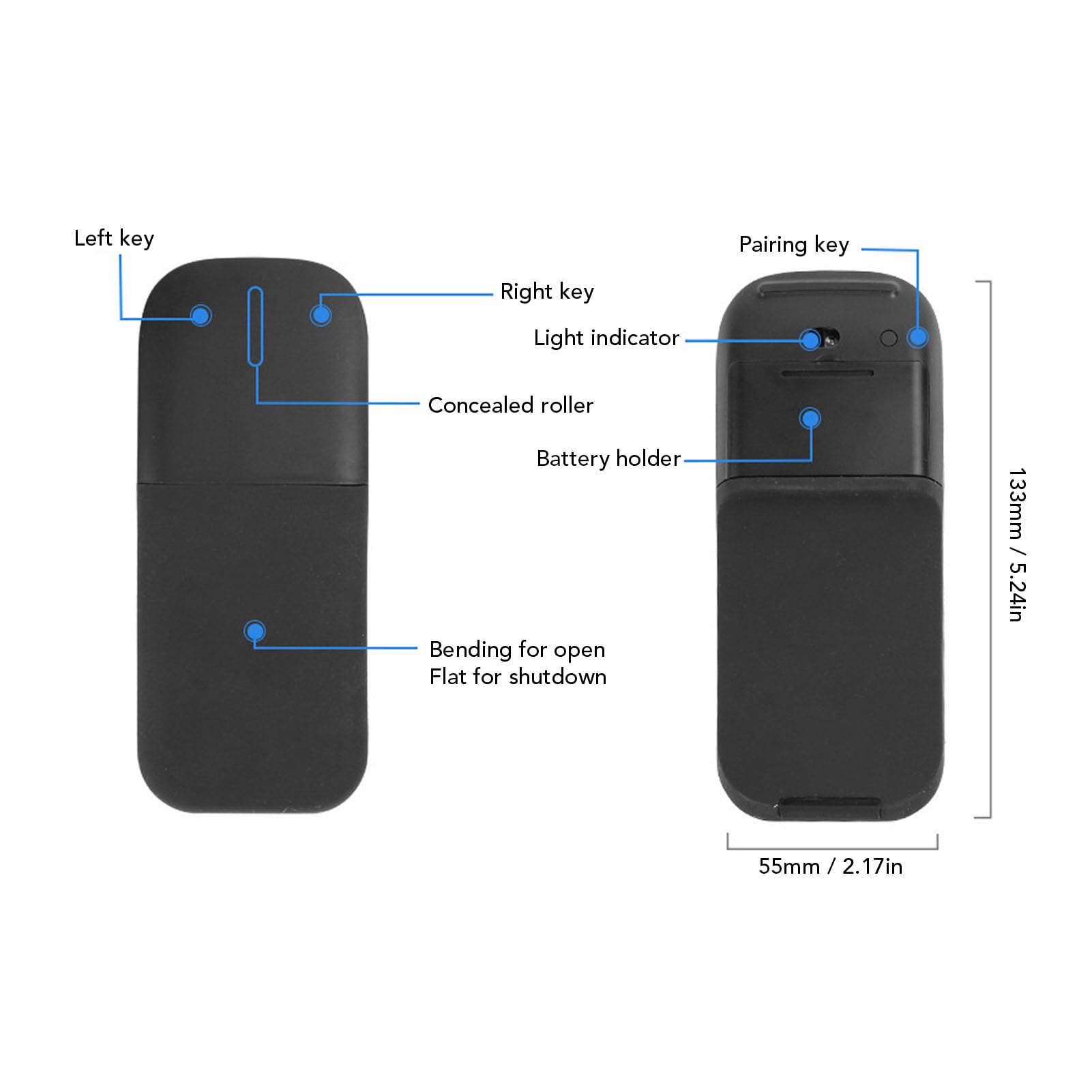 Goshyda Mysz Bluetooth Arc, Ultracienka Bezprzewodowa, Składana Mysz Arc Touch, do Laptopów, Tabletów, Smartfonów (BLACK)