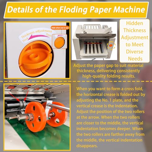 HayWHNKN Automatic Paper Folding Machine 110V Commercial Desktop Paper Folder Cross Fold & Stepless Speed Control with Digital Sheet Counter Rubber Feed Roller for Business Letters Manuals Documents