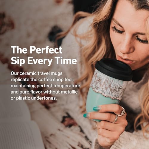 Image of NOVA CERAMICS Travel Mug - Travel Coffee Mug - Reusable Coffee Cup Unique To Go Mug - Microwave & Dishwasher Safe Coffee Tumbler - Gifts For Women Men Him Her - 12oz - Nebula