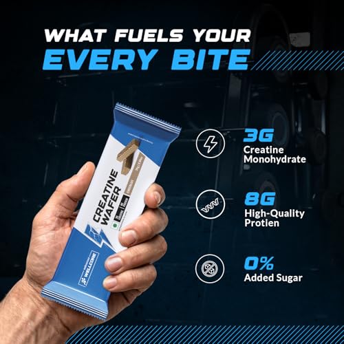 Image of Wellcore - Creatine Wafer Bar | Chocolate Flavour (Pack of 10) | No Added Sugar | 3g Creatine Monohydrate | 8g Protein | For Increased Muscle Growth & Recovery | 100% Vegetarian