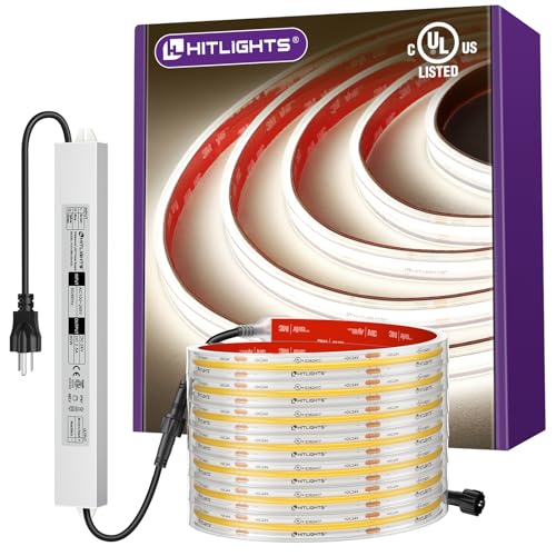 Outdoor COB LED Strip Lights Kit Waterproof White 4000K, 24V Tape Light with Power Supply, IP...