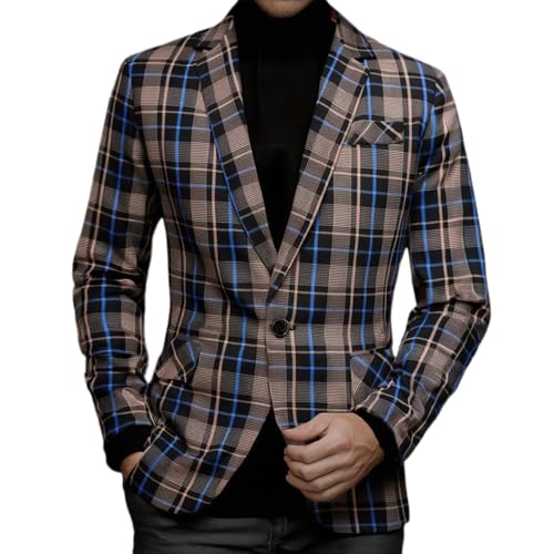 Plaid Blazer Men Vintage One Button Notched Lapel Sports Coat Slim Plaid Suit Jackets for Wedding Dinner Party