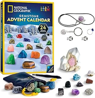 NATIONAL GEOGRAPHIC Gemstone Advent Calendar - Advent Calendar for Kids with 24 Gemstones to Open Each Day, a Complete Rock Collection Christmas Countdown Calendar with Mini Gemstone Dig Kit