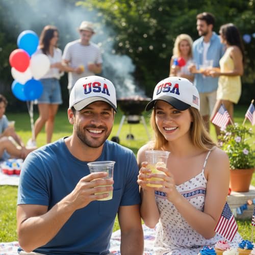 Image of USA Flag Baseball Cap American Patriotic Trucker Hat Father Dad Mother Mom Adjustable Sportswear Hat for Men Women Adults