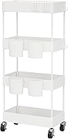 Vista 1 de CAXXA Organizador de almacenamiento rodante de 4 niveles con 4 cestas pequeñas, carrito móvil con ruedas giratorias, color blanco