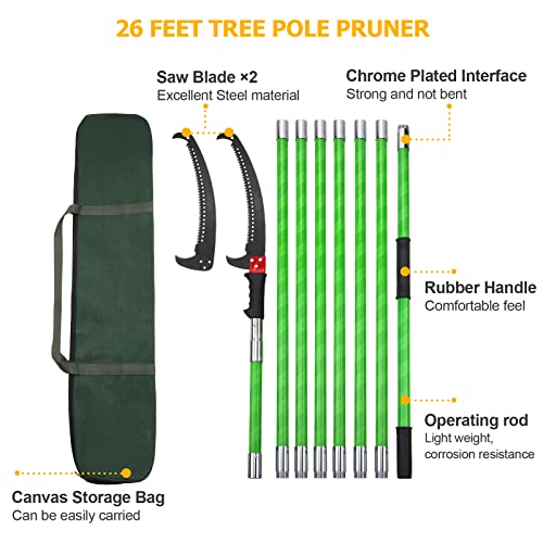 26 Feet Tree Pole Pruner Manual Branches Trimmer Tree Branch Garden Tools Loppers Hand Pole Saws Extendable Height #TOP6