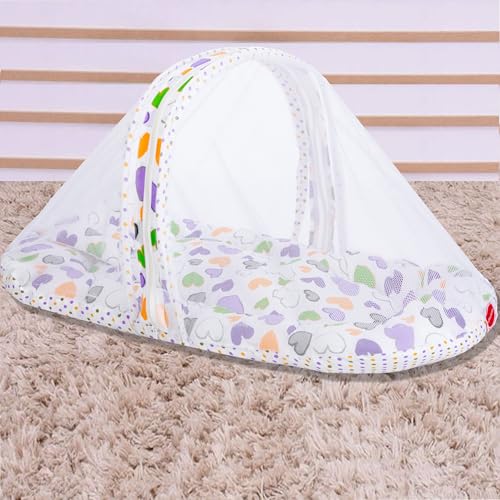Image of VParents Daisy Purple Cotton Combo: Nursing Support, Mosquito Net Attached Bed and Carrying Nest