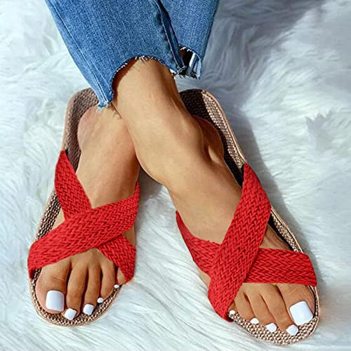 Womens Sandals, Women's Cross Straw Sandals Summer Casual Outdoor Sandals Beach Slippers Non-Slip Comfortable Lightweight Flat Sandals2