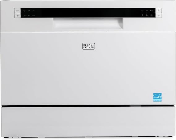 BLACK+DECKER Countertop Dishwasher, Counter Dishwasher with 6 Wash Programs, 6-Place Setting Capacity, Stainless Steel Interior, ENERGY STAR Certified, BCD6SD, White