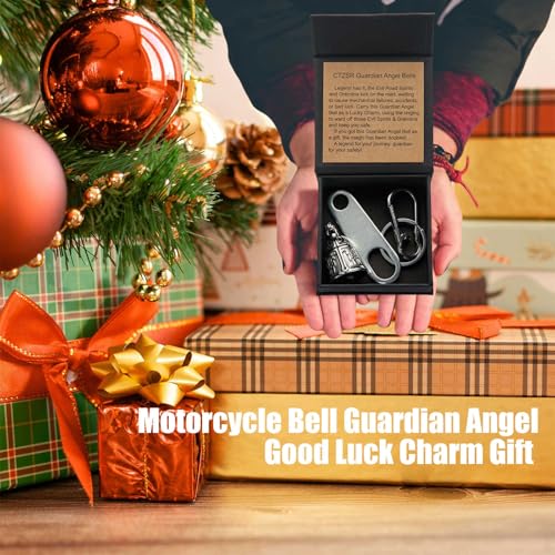 Image of Motorcycle Bell Guardian Angel Charm - Weather-resistant Good Luck Gremlin Bells With Gift Box, Legend Card, Keychain