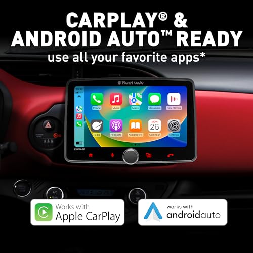 Planet Audio P70CPA-PCF Car Stereo - Apple CarPlay, Android Auto, Single Din, 7 Inch Touchscreen, Bluetooth, No CD DVD Player, AM/FM Radio Receiver, Backup Camera