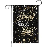 Louise Maelys Happy New Year Garden Flag 12x18 Double Sided Vertical, Burlap Small Celebration Confetti Welcome Yard Sign Holiday Winter House Outdoor Outside Decorations