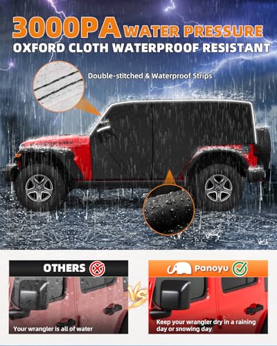 Image of Waterproof Cab Covers Fit for Wrangler 2007-2025 JK JKU JL JLU 4 Door, Scratchproof Inner Cotton Car Cover with Driver Door Zipper Windproof Straps All Weather UV Protection