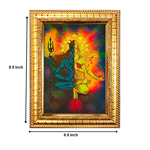 Image of Hawai Lord Shiva Mata Parvati Home Decor Worship Use Wall Hanging Wooden Photo Frame, 8.5x7 inch, SFDI301 GLD FRM GRP