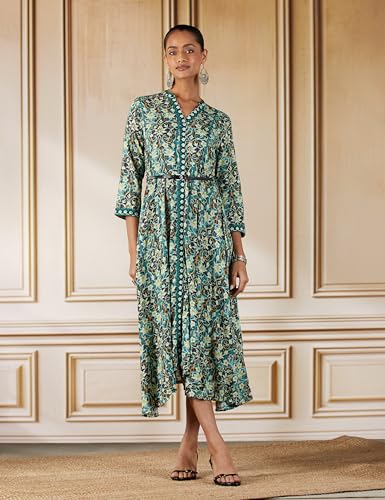 Image of BIBA Women Calf Length Liva A-Line Printed Dress