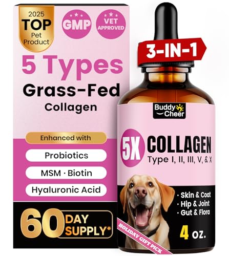Premium Collagen for Dogs & Cats – 5 Types of Grass-Fed Collagen (I, II, III, V & X), Fast Allergy & Itch Relief Dog Colágeno with MSM, Biotin & Hyaluronic Acid – Supports Healthy Skin & Joints –120ml