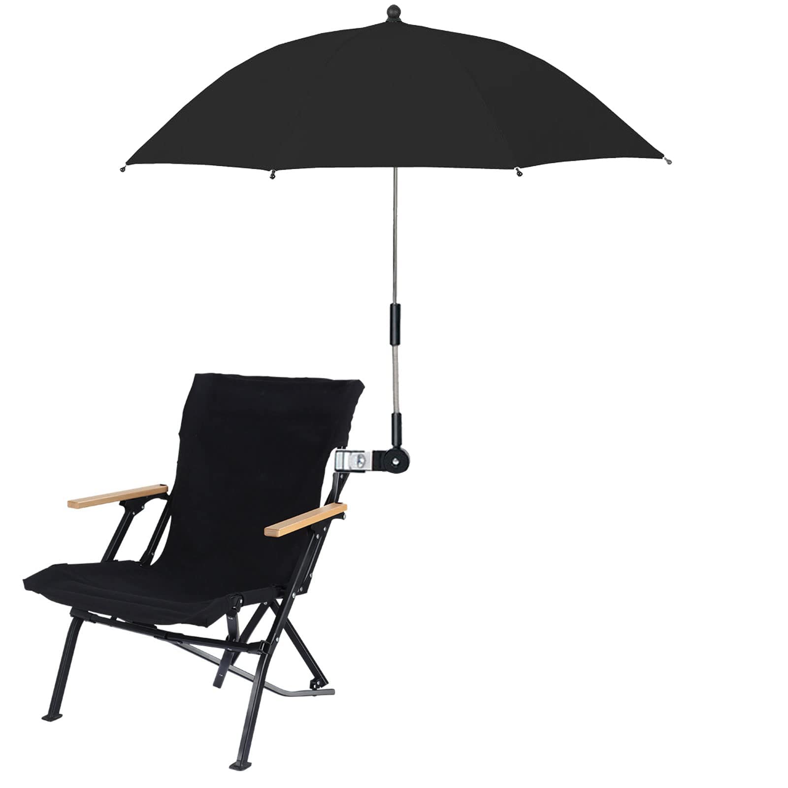 RENXR Sombrilla universal ajustable para silla de playa, con abrazadera, protección UV, sombrilla para cochecitos, sillas de ruedas, sillas de patio, Negro, L