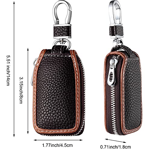 2 Pieces Leather Car Key Chain Case Holder Auto Key Fob Holder Smart Protector Cover(Brown) - Image 3