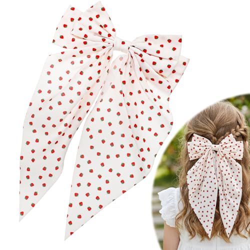 Ymapinc Pinzas para el pelo con lazo de fresa y cinta larga | Lazos metálicos adorables, accesorios elegantes para peinados de cola de caballo para mujeres y niñas miniatura 1