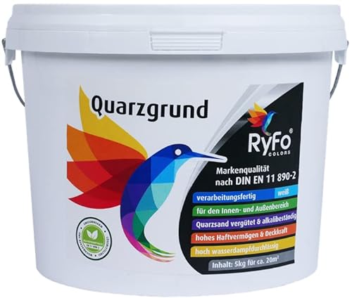 RyFo Colors Quarzgrund 5kg (Größe wählbar) - Profi Putzgrund weiß als Putzgrundierung für einen extrem griffigen Untergrund, innen und außen, gebrauchsfertig, zertifiziert