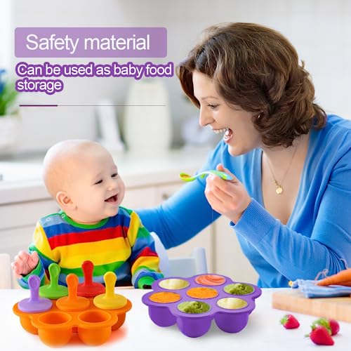 Eis am Stiel Formen,Eisformen Silikon,2 Stück Eisform Popsicle mit Kunststoffstäbchen,Eisformen Kinder,Kleine Eisbehälter,Eis Formen für Stieleis,Stieleisformer(Lila und orange)