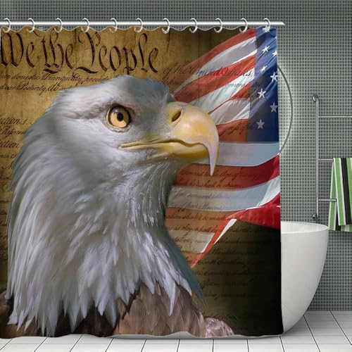Pygargue à Tête Blanche Rideau de Douche 120x180 cm Anti Moisissure 3D Union Jack Rideaux de Baignoire Tissu Lavable Imperméable Polyester pour Rideau...