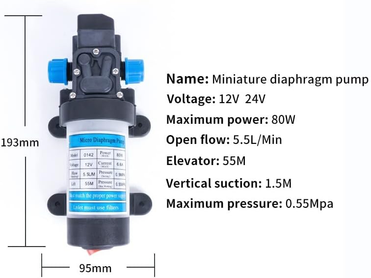 Miniatura 2 de Bomba sumergible de sumidero 12 V, 24 V, 80 W, 5.5 Lmin, bomba de diafragma de alta presión en miniatura con interruptor de presión, bomba de