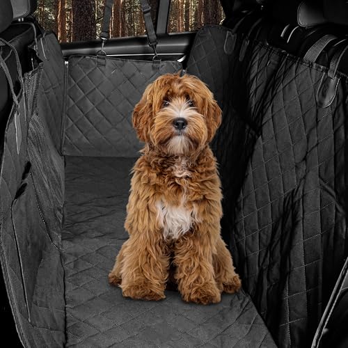 Hainberger Hundedecke Auto Rückbank Wasserabweisende Kratzfeste Autodecke für Hunde wasserdichte rutschfeste Autoschondecke mit Seitenschutz und Sichtfenster, 4-in-1 Rücksitzschoner 137x147 cm