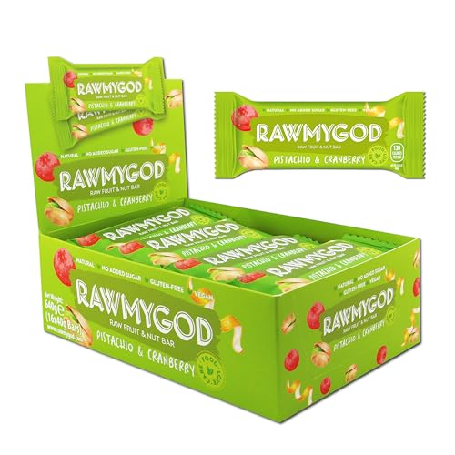 RAWMYGOD Fruit & Nut Bars - Pistachio & Cranberry (gluten free, vegan, no added sugar) 16 bars